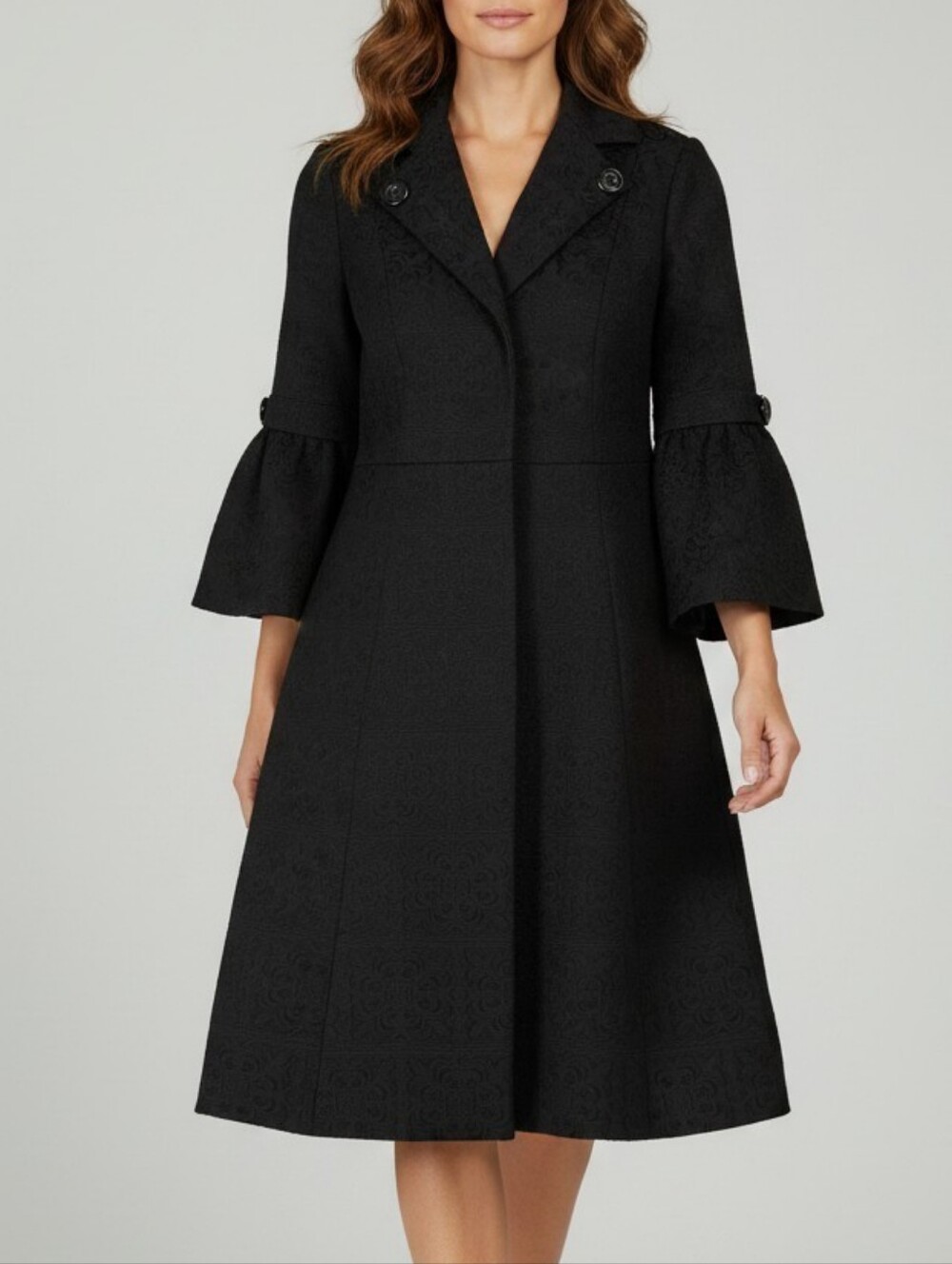 Nine West Black A-Line Trench Coat with Bell Sleeves